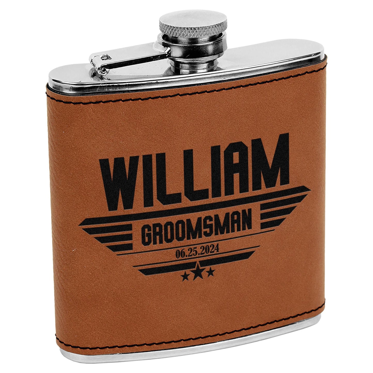 Custom Engraved Groomsmen Flask - Personalized PU Leather Wedding Party Gift - 6oz Best Man & Groomsman Proposal Flask