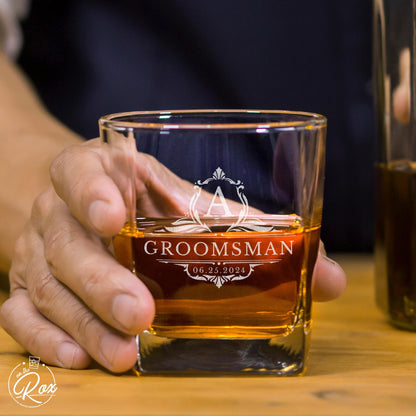 Personalized Groomsmen Whiskey Glass–Custom Engraved Best Man Gift–Groomsman Proposal Gift–Wedding Party Bourbon Glass