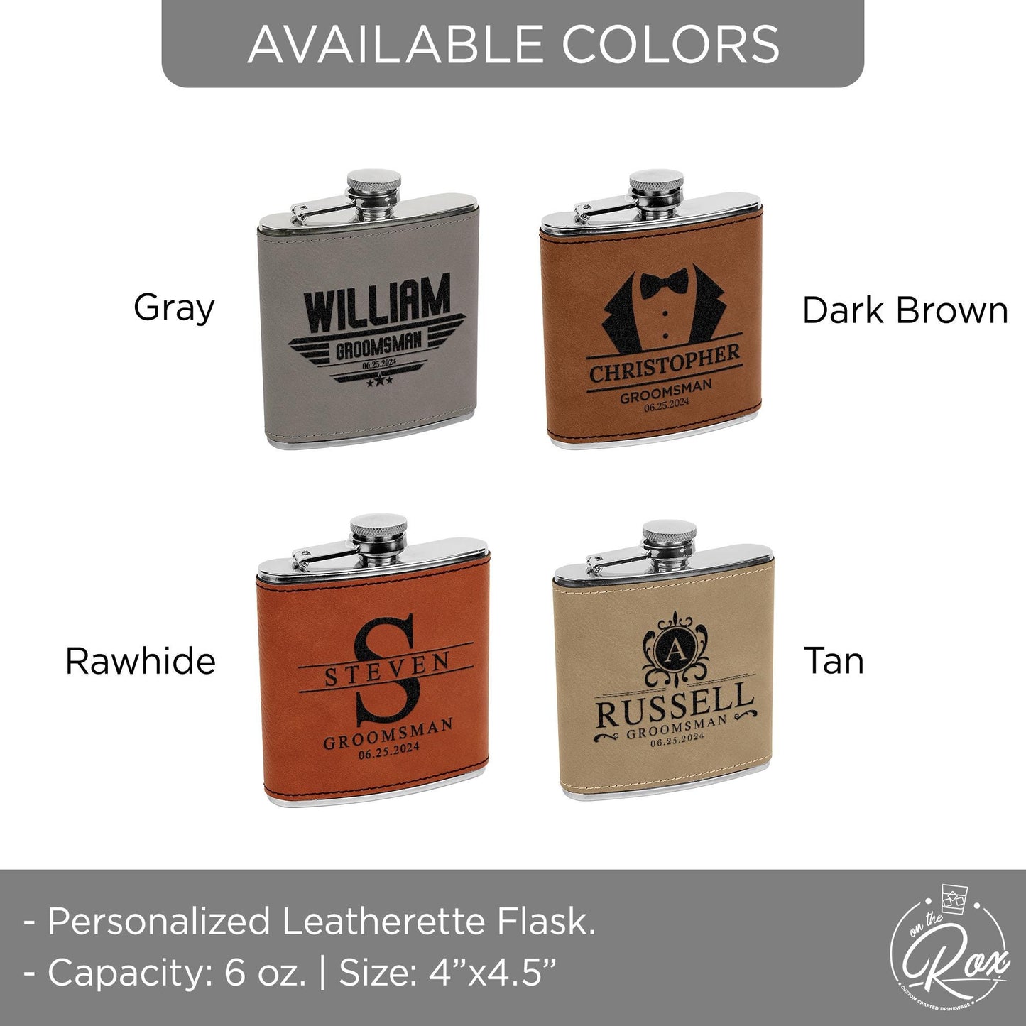 Custom Engraved Groomsmen Flask - Personalized PU Leather Wedding Party Gift - 6oz Best Man & Groomsman Proposal Flask