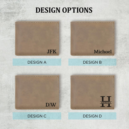 Personalized Mens Wallet–Engraved Bifold Wallet–Custom Leatherette Wallet–Anniversary Gift for Him–Birthday Gift for Husband Boyfriend