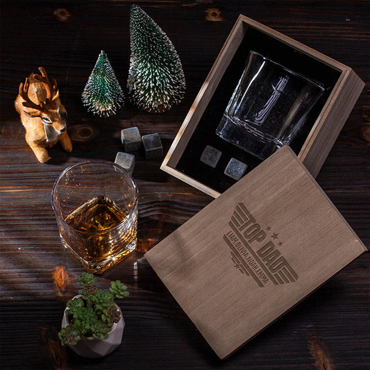 Whiskey Gifts For Men-Whiskey Glass-Fathers Day Whiskey Set-Whiskey Gift Set In Wood Box-Fathers Gift Personalized-Dad Gifts-Birthday Gift