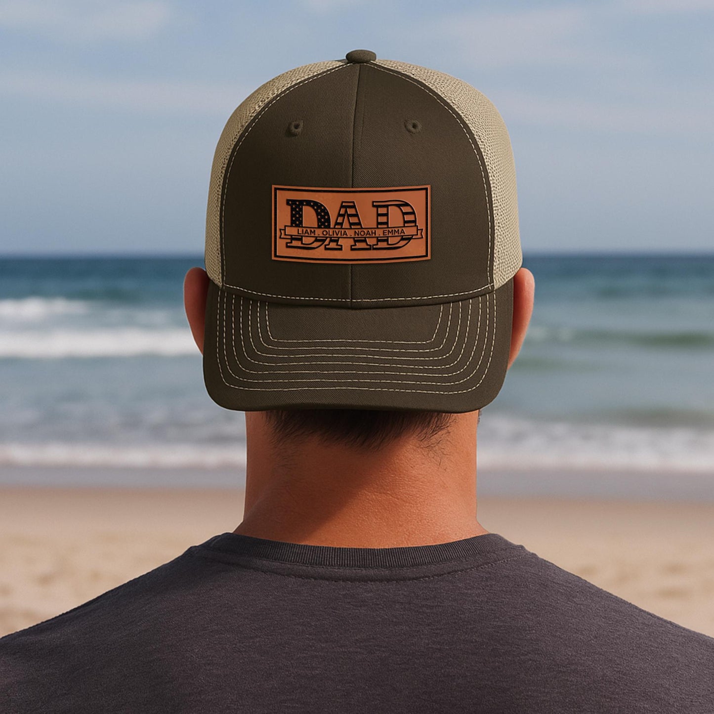 Personalized Dad Hat, Custom Engraved Patch Trucker Cap, Father's Day Gift from Kids, New Dad Birthday Gift, Distressed Snapback