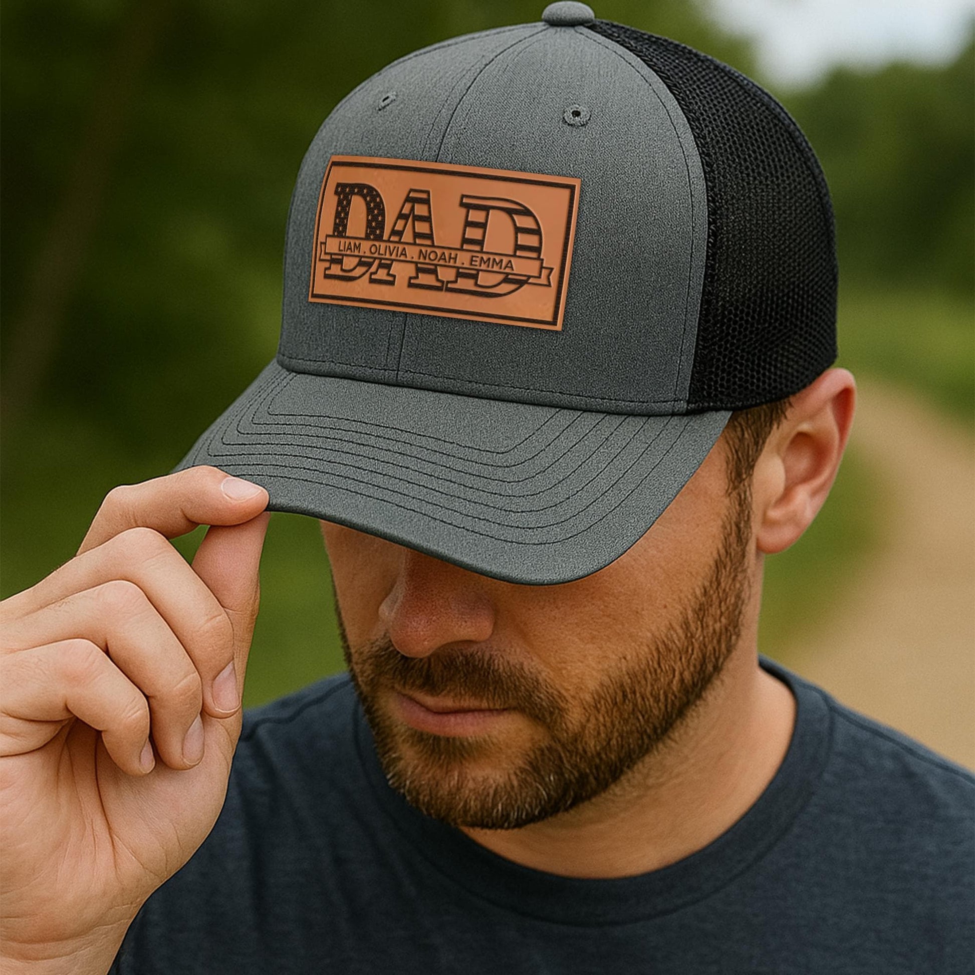 Personalized Dad Hat, Custom Engraved Patch Trucker Cap, Father's Day Gift from Kids, New Dad Birthday Gift, Distressed Snapback