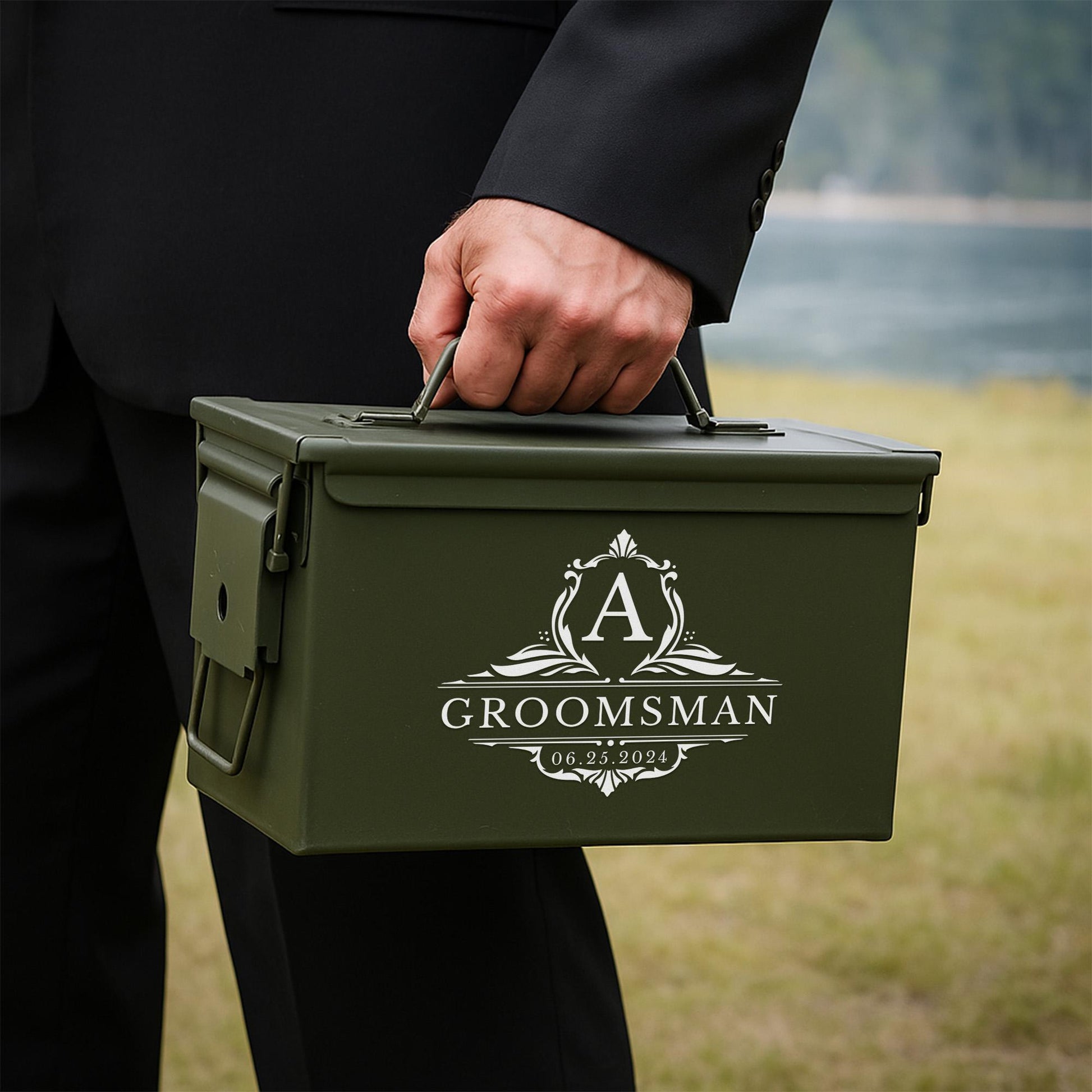 groomsmen tackle box Custom Ammo Box & Glass Set