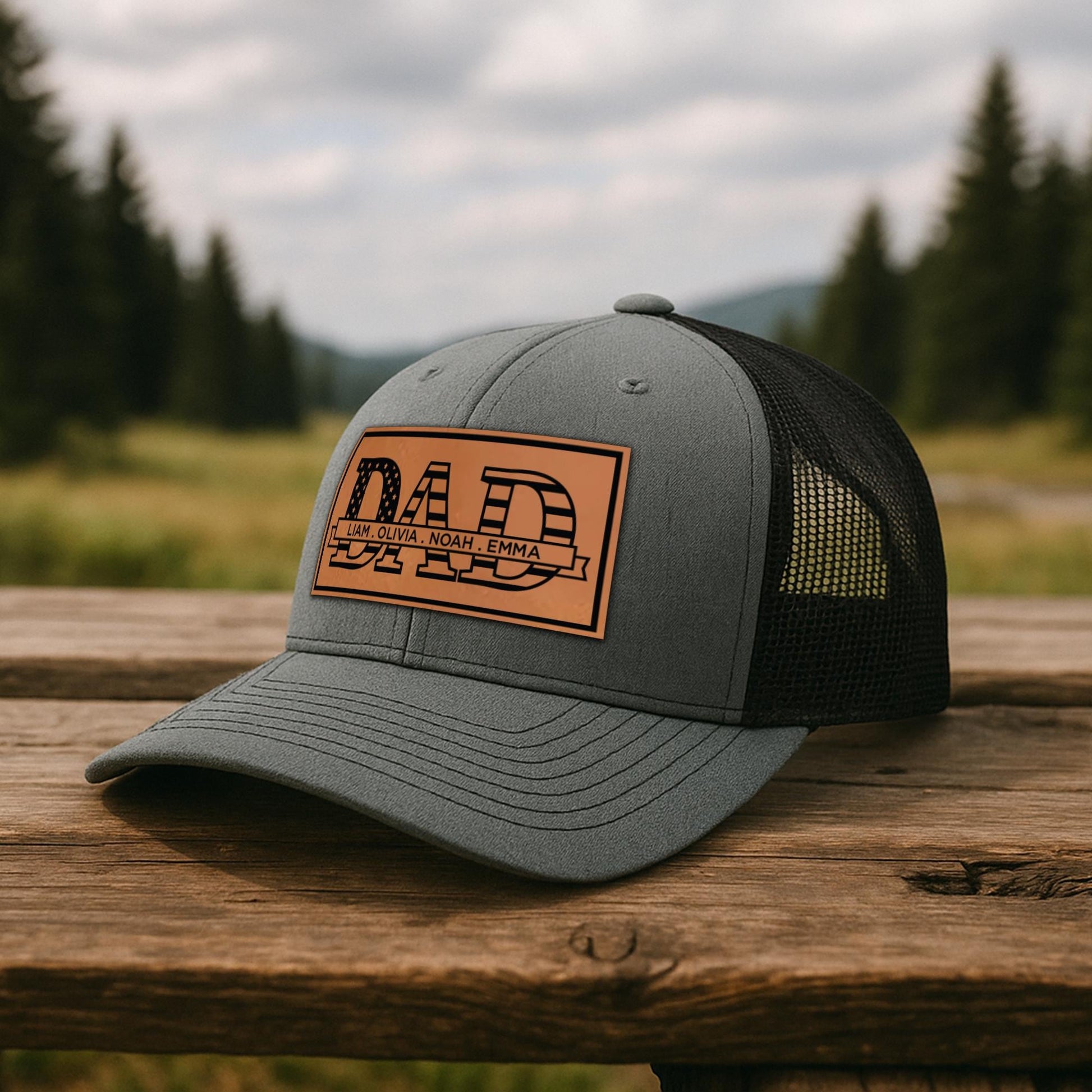 Personalized Dad Hat, Custom Engraved Patch Trucker Cap, Father's Day Gift from Kids, New Dad Birthday Gift, Distressed Snapback