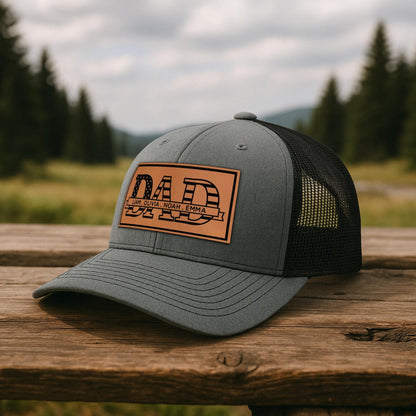 Personalized Dad Hat, Custom Engraved Patch Trucker Cap, Father's Day Gift from Kids, New Dad Birthday Gift, Distressed Snapback