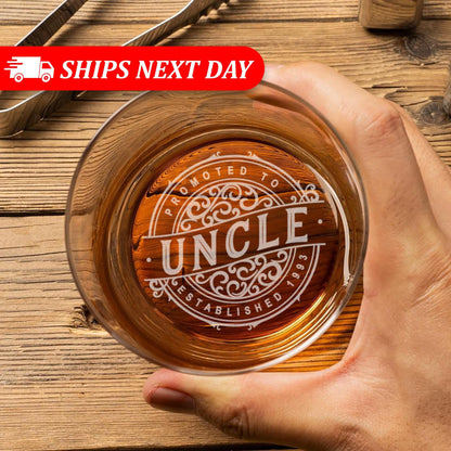 Promoted To Uncle Whiskey Glass-Uncle Gifts-New Uncle Gift-Pregnancy Reveal Gift-Pregnancy Announcement-First Time Uncle-Uncle Est Gift