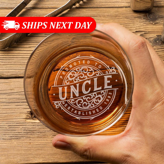 Promoted To Uncle Whiskey Glass-Uncle Gifts-New Uncle Gift-Pregnancy Reveal Gift-Pregnancy Announcement-First Time Uncle-Uncle Est Gift