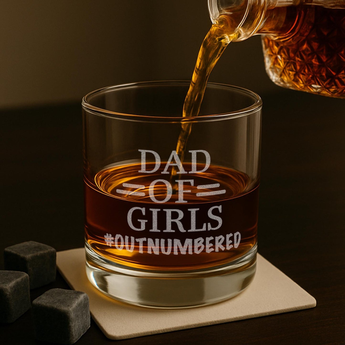Dad Of Girls Whiskey Glass–Funny Father’s Day Gift From Daughter–Engraved Girl Dad Gift–Birthday Gift For Dad–Dad Of Daughters