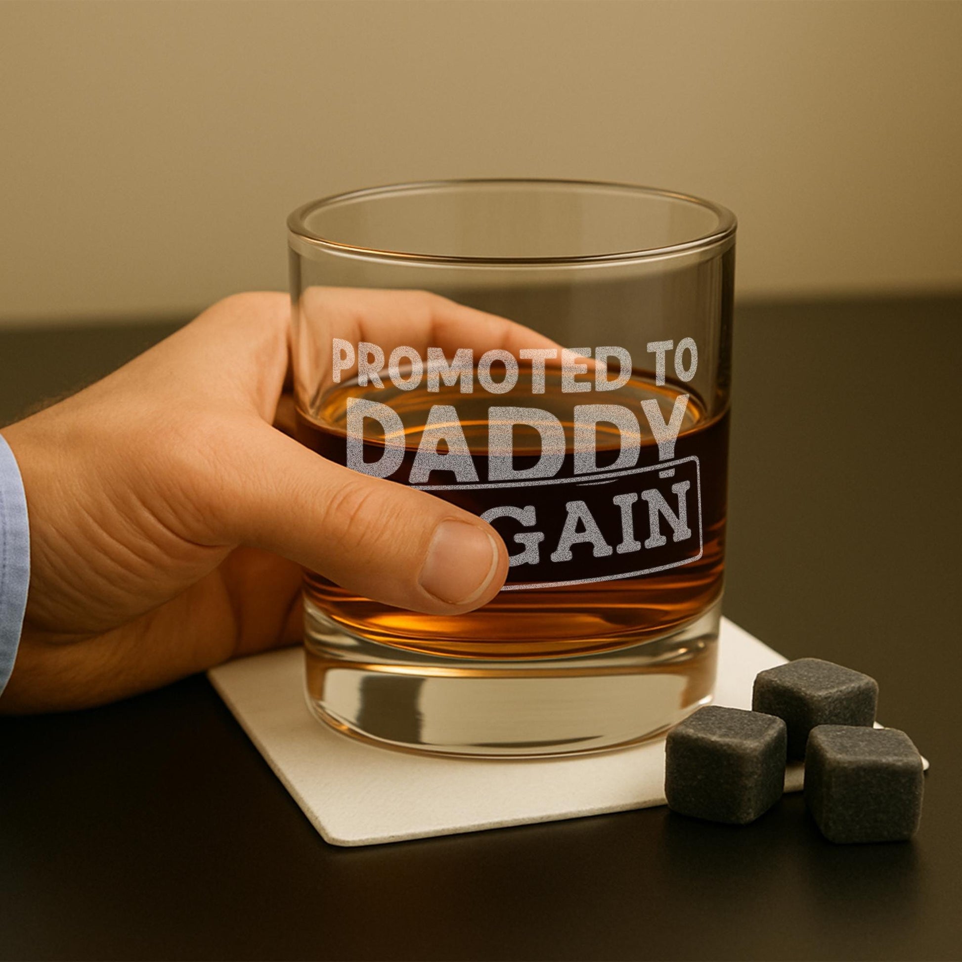Promoted to Daddy Again Whiskey Glass, Personalized Pregnancy Announcement Gift for Dad, New Baby Reveal Gift for Husband, Engraved Glass