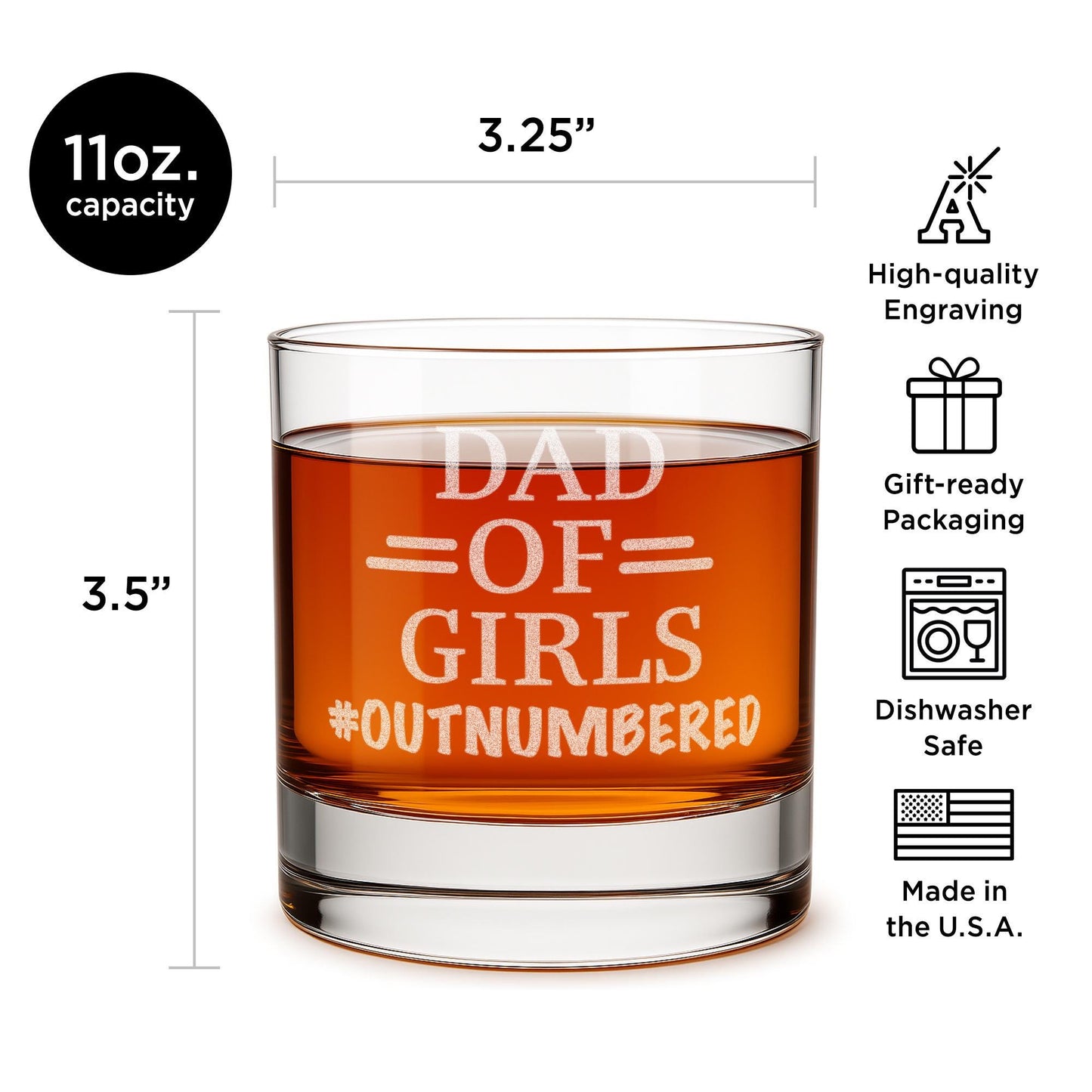 Dad Of Girls Whiskey Glass–Funny Father’s Day Gift From Daughter–Engraved Girl Dad Gift–Birthday Gift For Dad–Dad Of Daughters