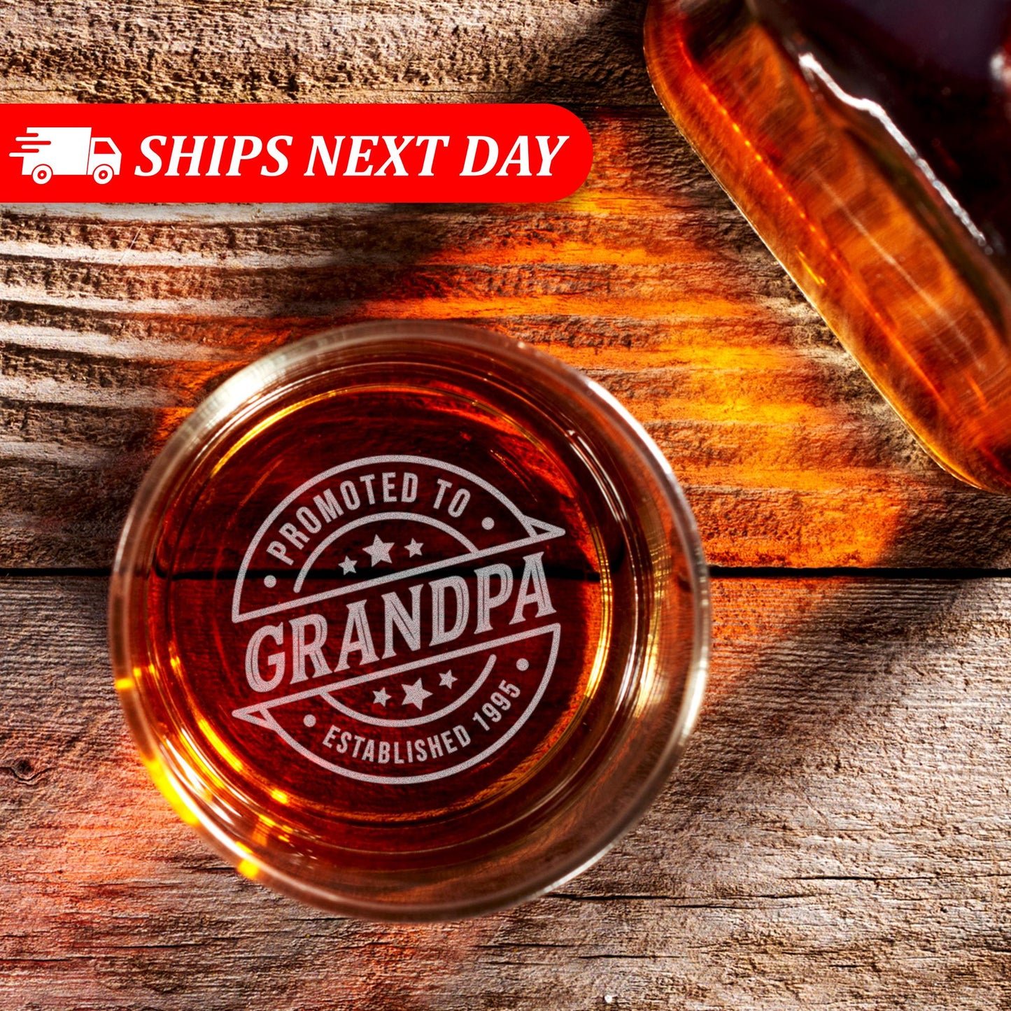 Promoted To Grandpa Whiskey Glass – Personalized Grandpa Gift – Custom Engraved Rocks Glass – Father’s Day, Birthday, Retirement