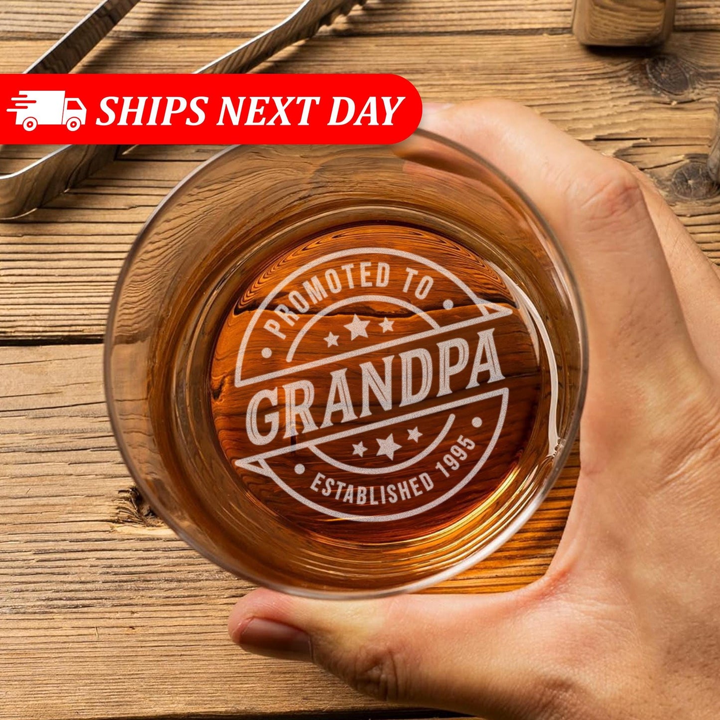 Promoted To Grandpa Whiskey Glass – Personalized Grandpa Gift – Custom Engraved Rocks Glass – Father’s Day, Birthday, Retirement