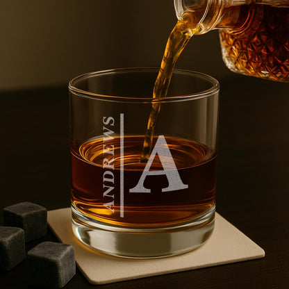 Personalized Whiskey Glass - Gift for Men - 11 oz Engraved Name and Monogram Scotch Glass - Customized Cocktail, Rocks, Brandy Glass