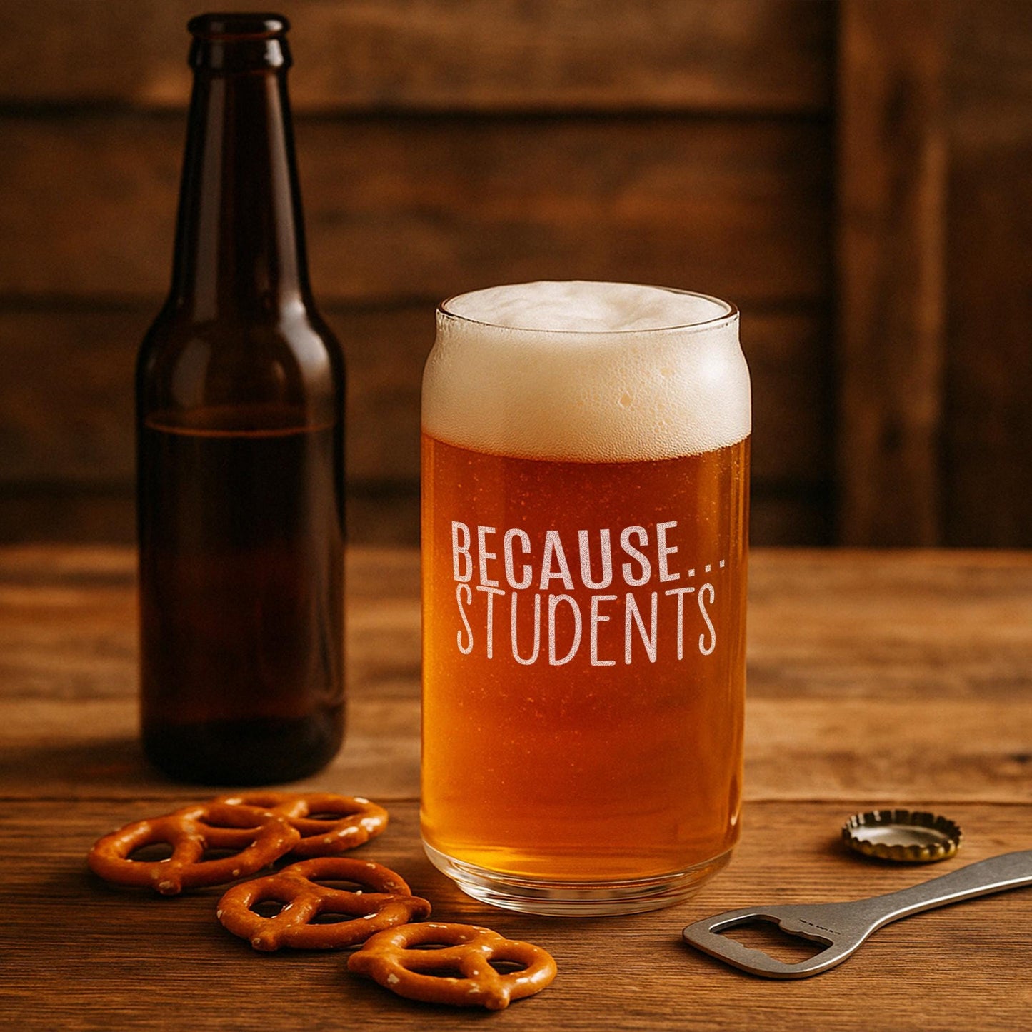 Because Students Beer Can Glass–Funny Teacher Gift for Men–Teacher Appreciation Gift–Male Teacher Birthday Gift–16oz Engraved Glass