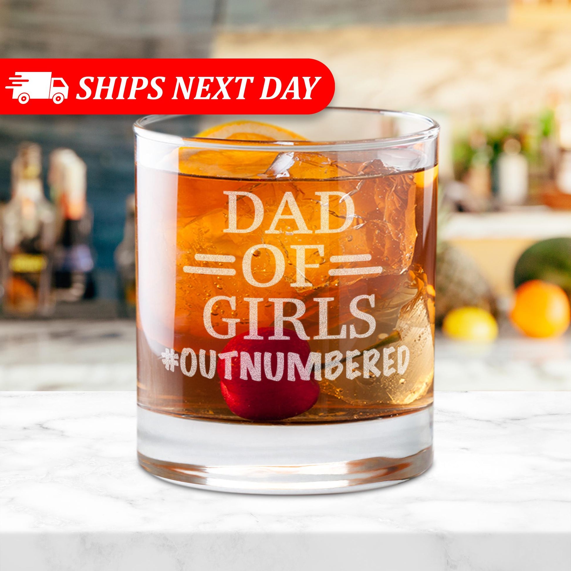 Dad Of Girls Whiskey Glass–Funny Father’s Day Gift From Daughter–Engraved Girl Dad Gift–Birthday Gift For Dad–Dad Of Daughters