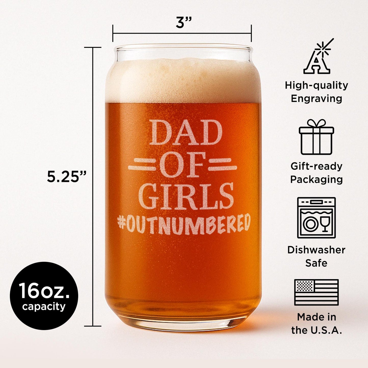 Dad of Girls Glass–Funny Father’s Day Gift from Daughters–Dad of Daughters Beer Glass–Funny Dad Gift–Father Gift from Kids