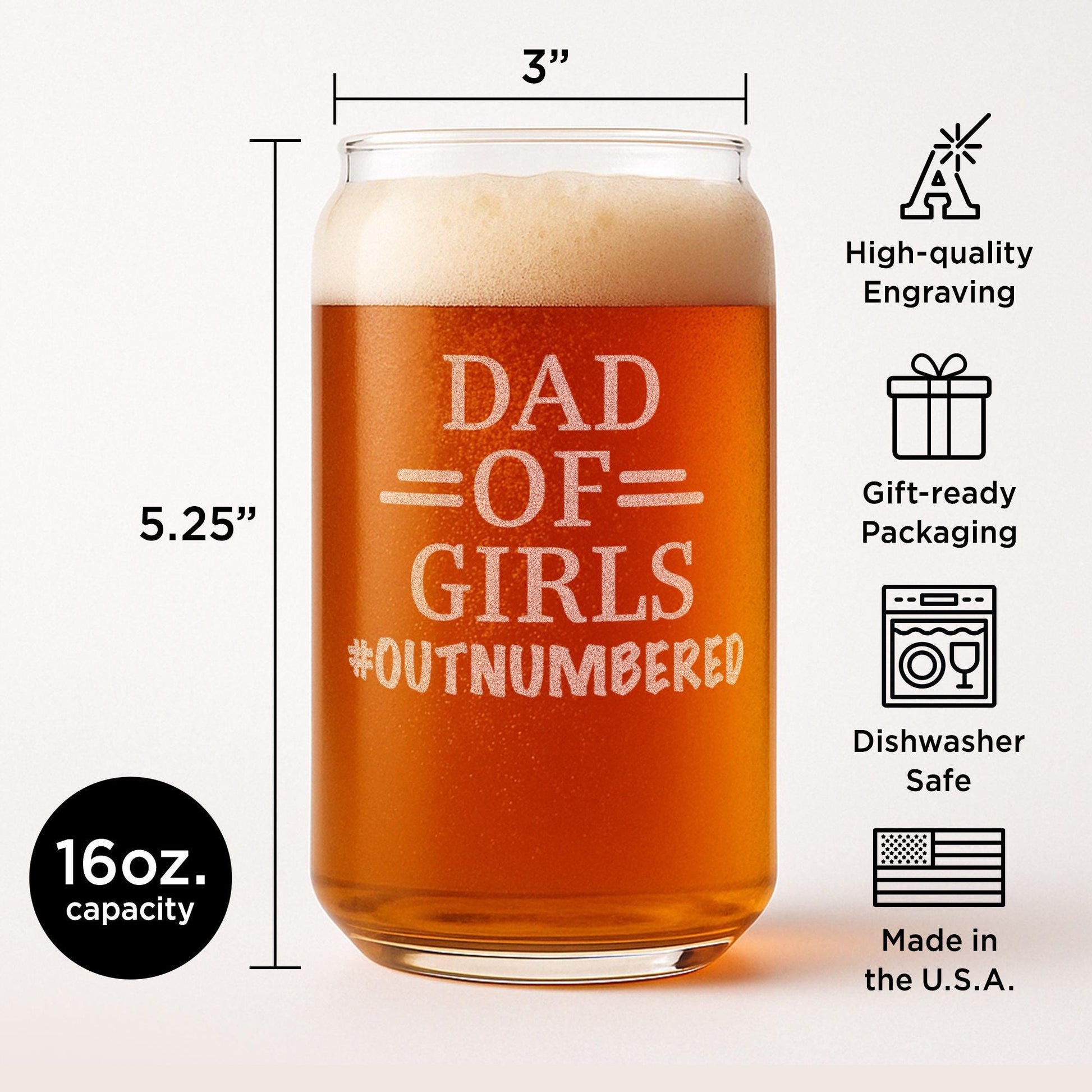 Dad of Girls Glass–Funny Father’s Day Gift from Daughters–Dad of Daughters Beer Glass–Funny Dad Gift–Father Gift from Kids