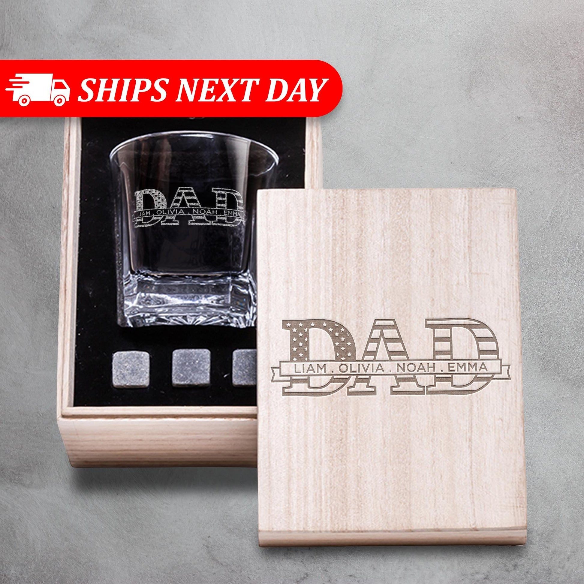Whiskey Gifts For Men-Whiskey Glass-Fathers Day Whiskey Set-Whiskey Gift Set In Wood Box-Fathers Gift Personalized-Dad Gifts-Birthday Gift