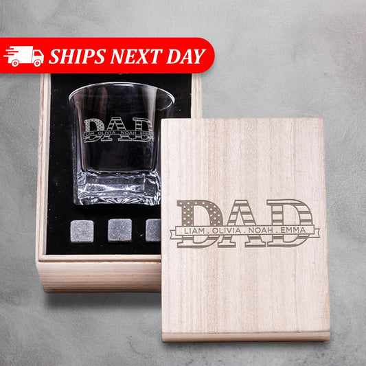 Whiskey Gifts For Men-Whiskey Glass-Fathers Day Whiskey Set-Whiskey Gift Set In Wood Box-Fathers Gift Personalized-Dad Gifts-Birthday Gift
