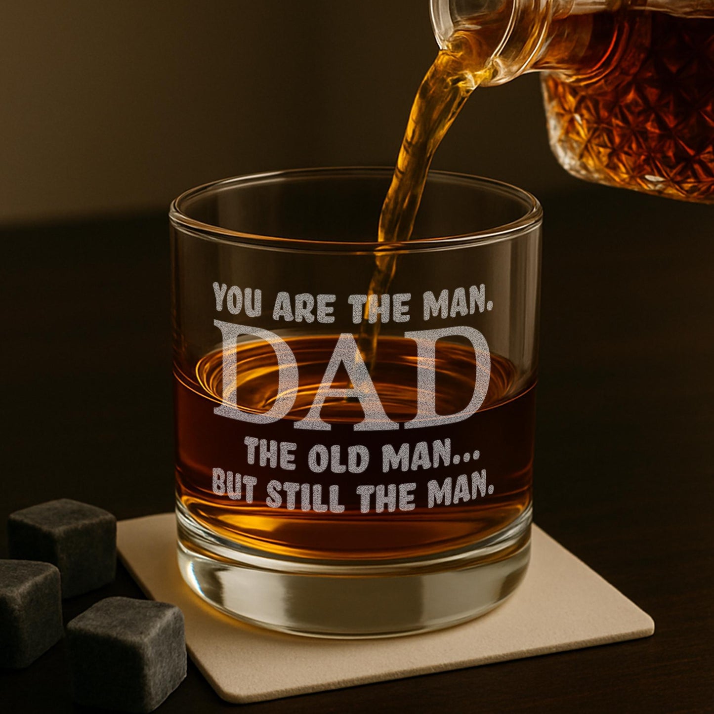 You're The Man Dad Glass–Funny Dad Birthday Gift–Old Man But Still The Man–Engraved Whiskey Glass–Dad Gift From Daughter or Son