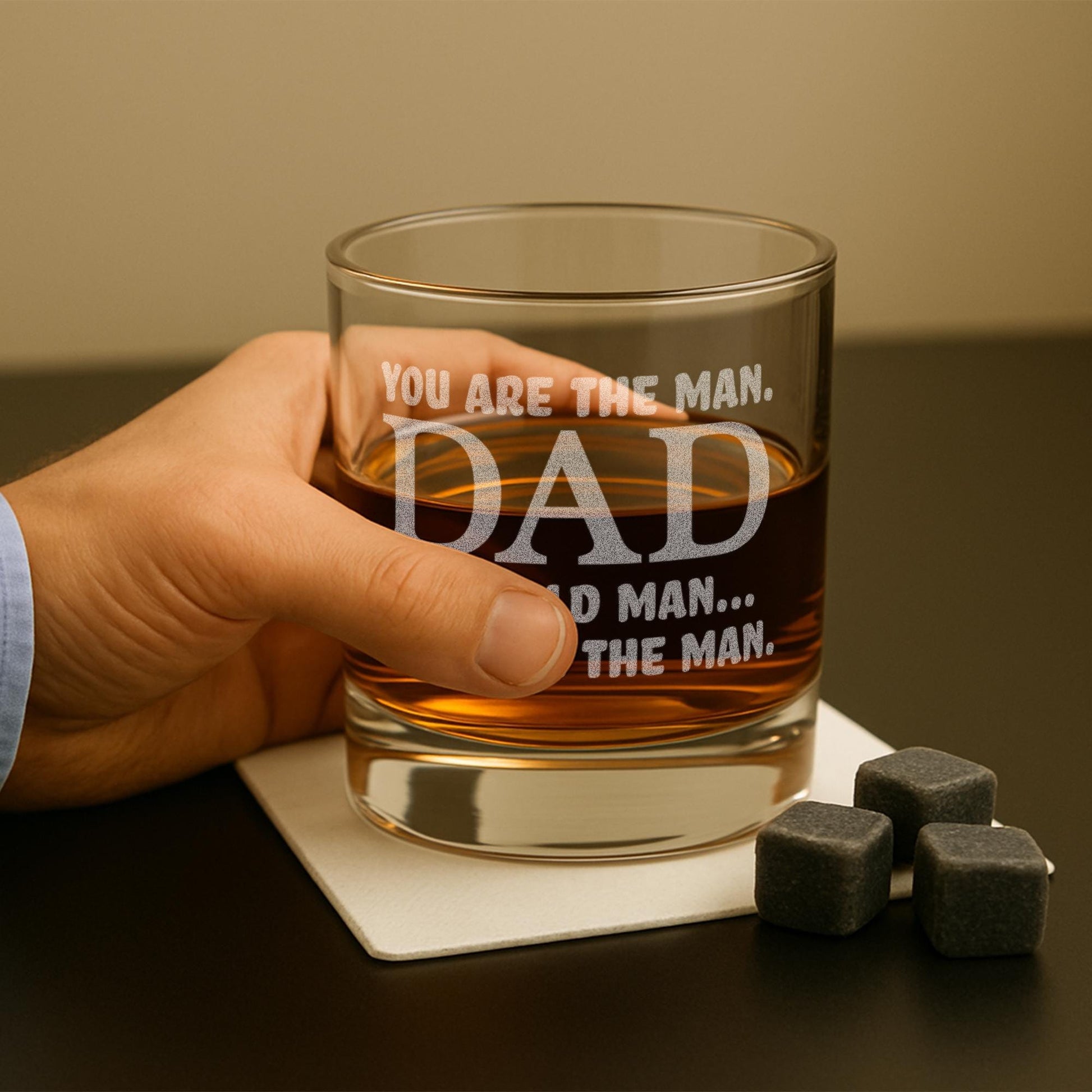 You're The Man Dad Glass–Funny Dad Birthday Gift–Old Man But Still The Man–Engraved Whiskey Glass–Dad Gift From Daughter or Son