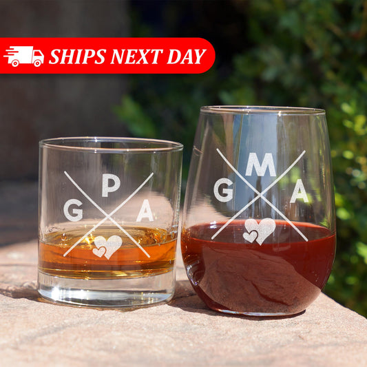 Grandparent Gifts-Gma Gifts-Gift Ideas For Grandma And Grandpa-Gpa Gifts-Grandparent Cocktail Glasses-Grandparents Wine And Whiskey Set
