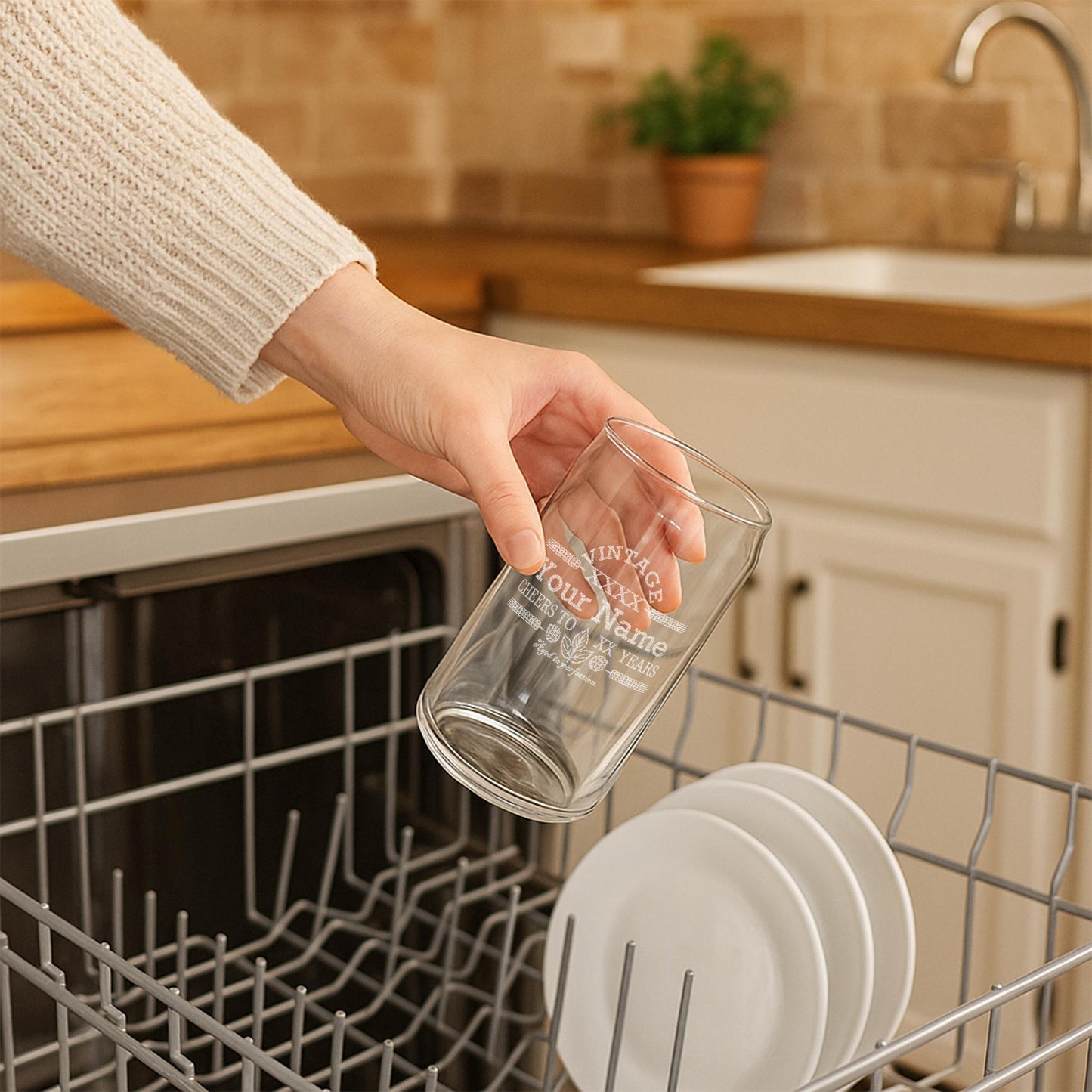 Engraved Customized Beer Can Glass-Vintage-Cheers-Aged to Perfection-Personalized Birthday Gift for Men and Women