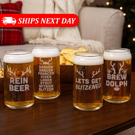 Funny Christmas Beer Glasses-Christmas Beer Can Glass-Reindeer Gift-Christmas Gifts For Men And Women-Christmas Kitchen Decor-Secret Santa