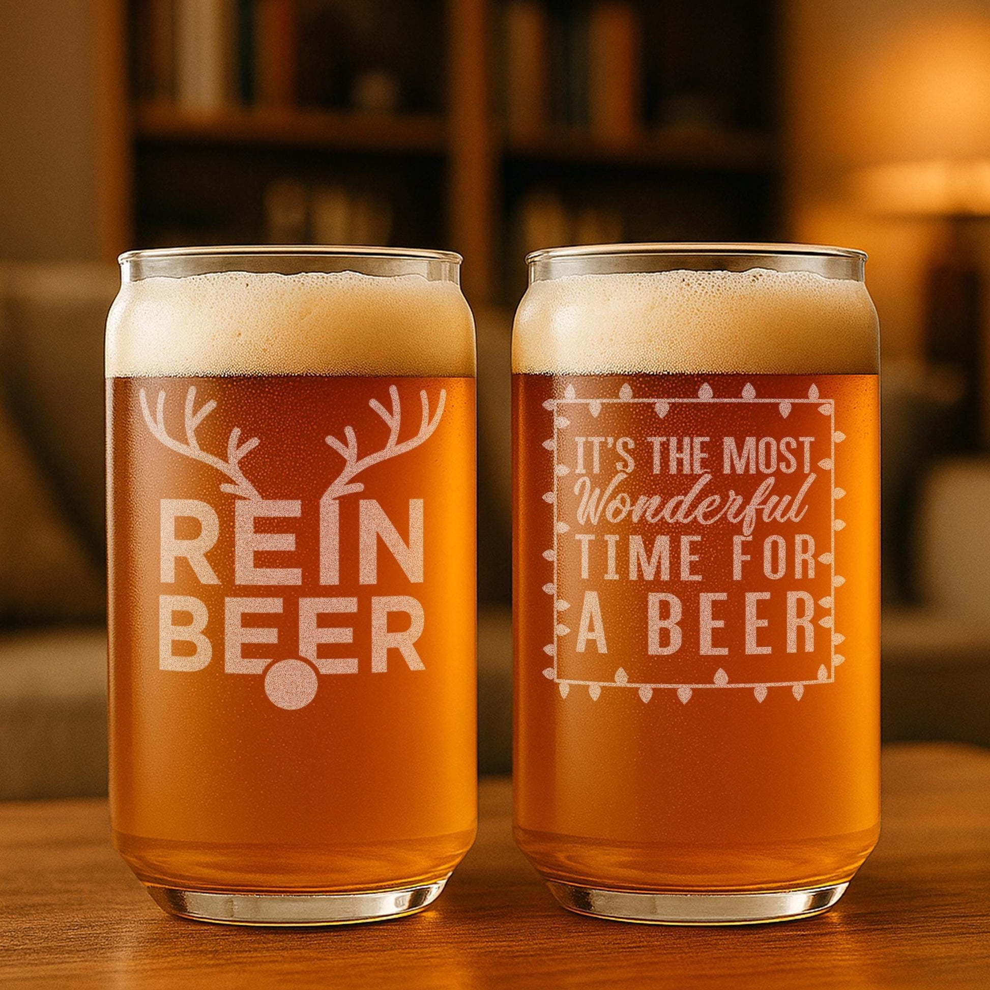 Christmas Beer Glasses-Funny Christmas Beer Gifts-Most Wonderful Time For A Beer-Reinbeer-Funny Christmas Gifts For Him-Christmas Gift Idea