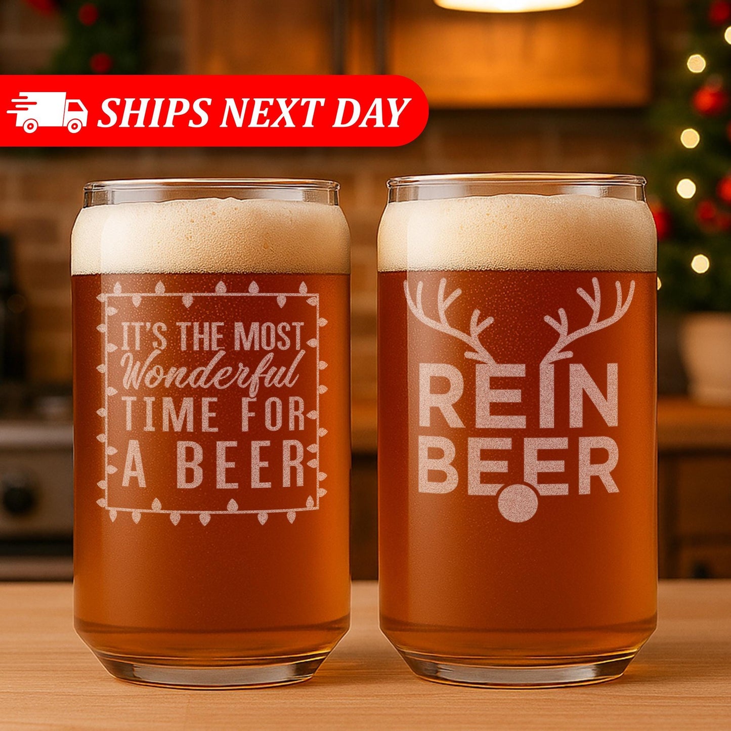 Christmas Beer Glasses-Funny Christmas Beer Gifts-Most Wonderful Time For A Beer-Reinbeer-Funny Christmas Gifts For Him-Christmas Gift Idea