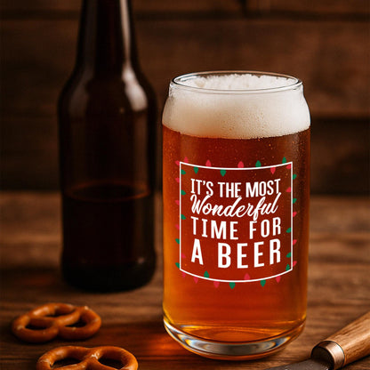 It's The Most Wonderful Time For a Beer-Funny Gifts-Beer Glass-Christmas Gift-Secret Santa-Gifts for Men-Holiday Barware-Gift for Him