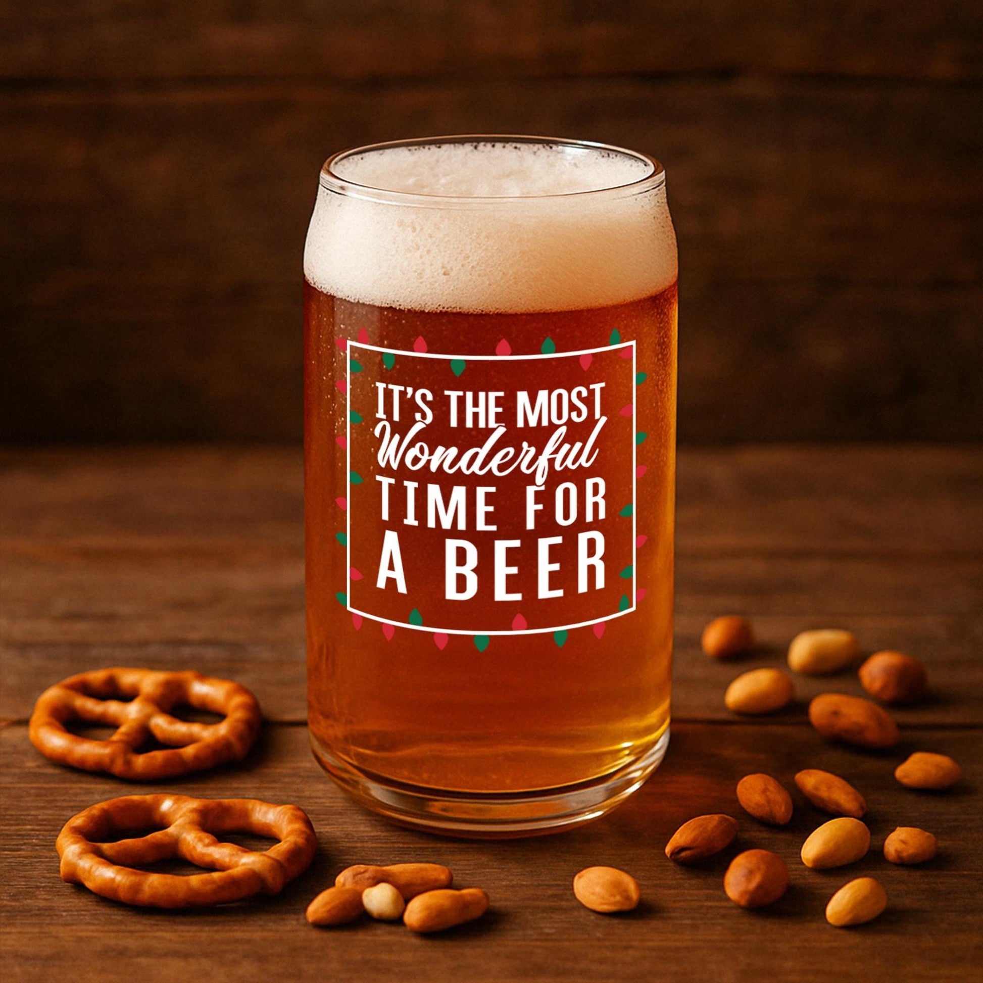 It's The Most Wonderful Time For a Beer-Funny Gifts-Beer Glass-Christmas Gift-Secret Santa-Gifts for Men-Holiday Barware-Gift for Him