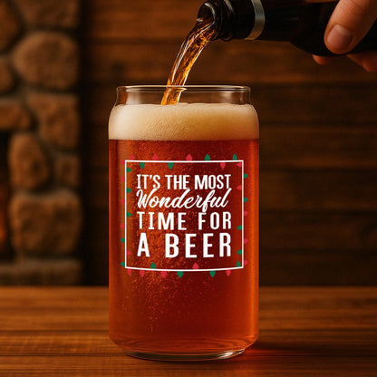 It's The Most Wonderful Time For a Beer-Funny Gifts-Beer Glass-Christmas Gift-Secret Santa-Gifts for Men-Holiday Barware-Gift for Him