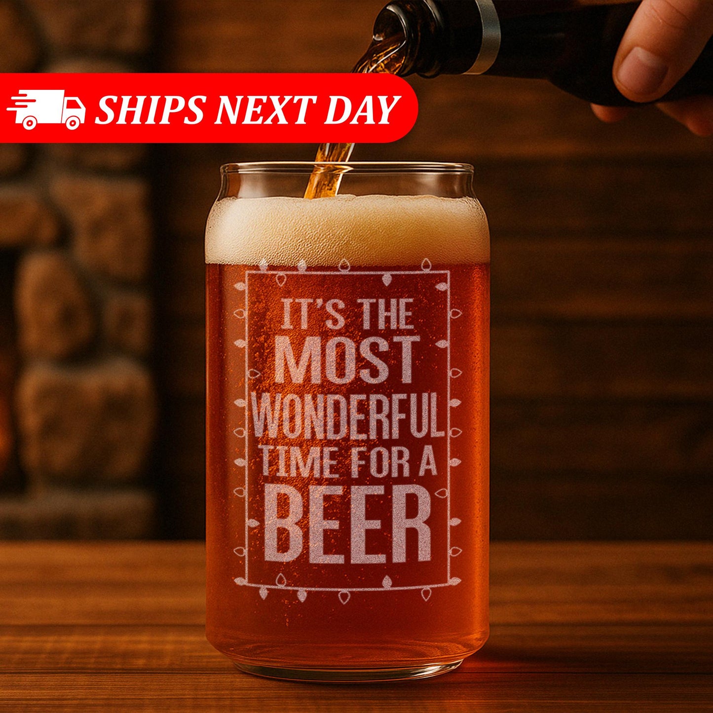 Christmas Beer Can Glass-It's The Most Wonderful Time For A Beer-Funny Christmas Gift-Funny Gift for Men-Stocking Stuffer Gift Ideas