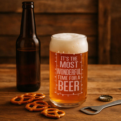 Christmas Beer Can Glass-It's The Most Wonderful Time For A Beer-Funny Christmas Gift-Funny Gift for Men-Stocking Stuffer Gift Ideas