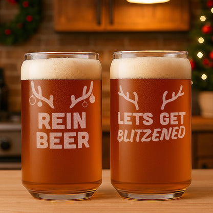 Funny Christmas Beer Glasses-Christmas Beer Can Glass-Reindeer Gift-Christmas Gifts For Men And Women-Christmas Kitchen Decor-Secret Santa
