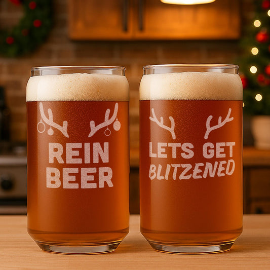 Funny Christmas Beer Glasses-Christmas Beer Can Glass-Reindeer Gift-Christmas Gifts For Men And Women-Christmas Kitchen Decor-Secret Santa