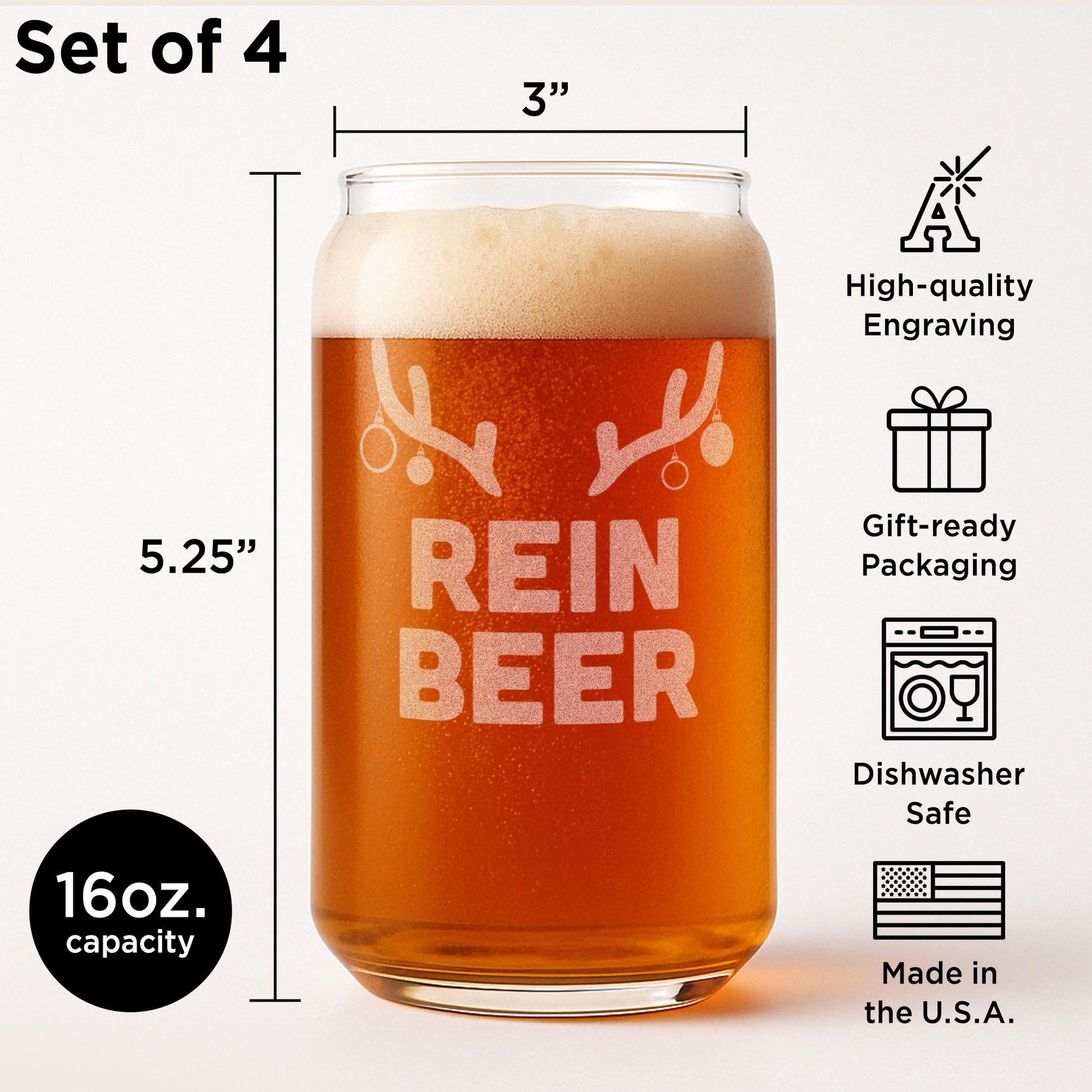 Funny Christmas Beer Glasses-Christmas Beer Can Glass-Reindeer Gift-Christmas Gifts For Men And Women-Christmas Kitchen Decor-Secret Santa