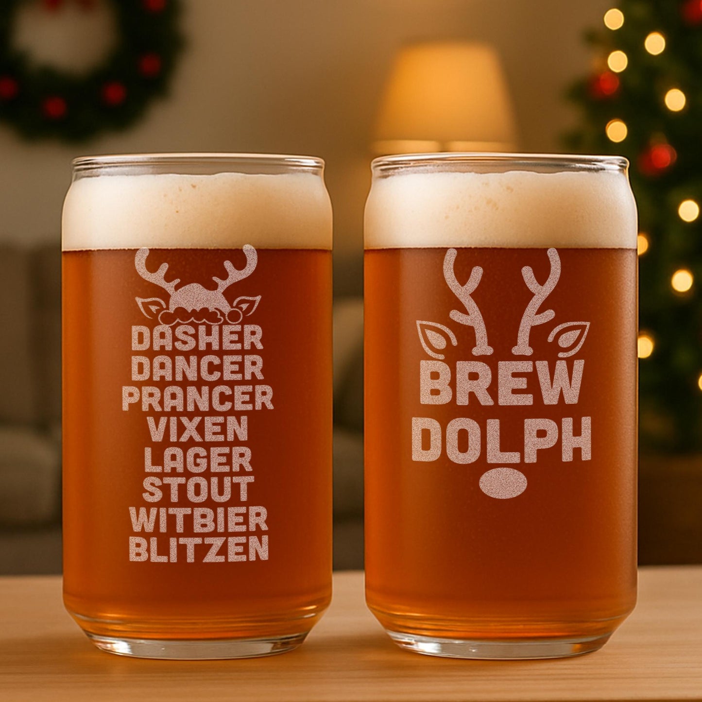 Funny Christmas Beer Glasses-Christmas Beer Can Glass-Reindeer Gift-Christmas Gifts For Men And Women-Christmas Kitchen Decor-Secret Santa