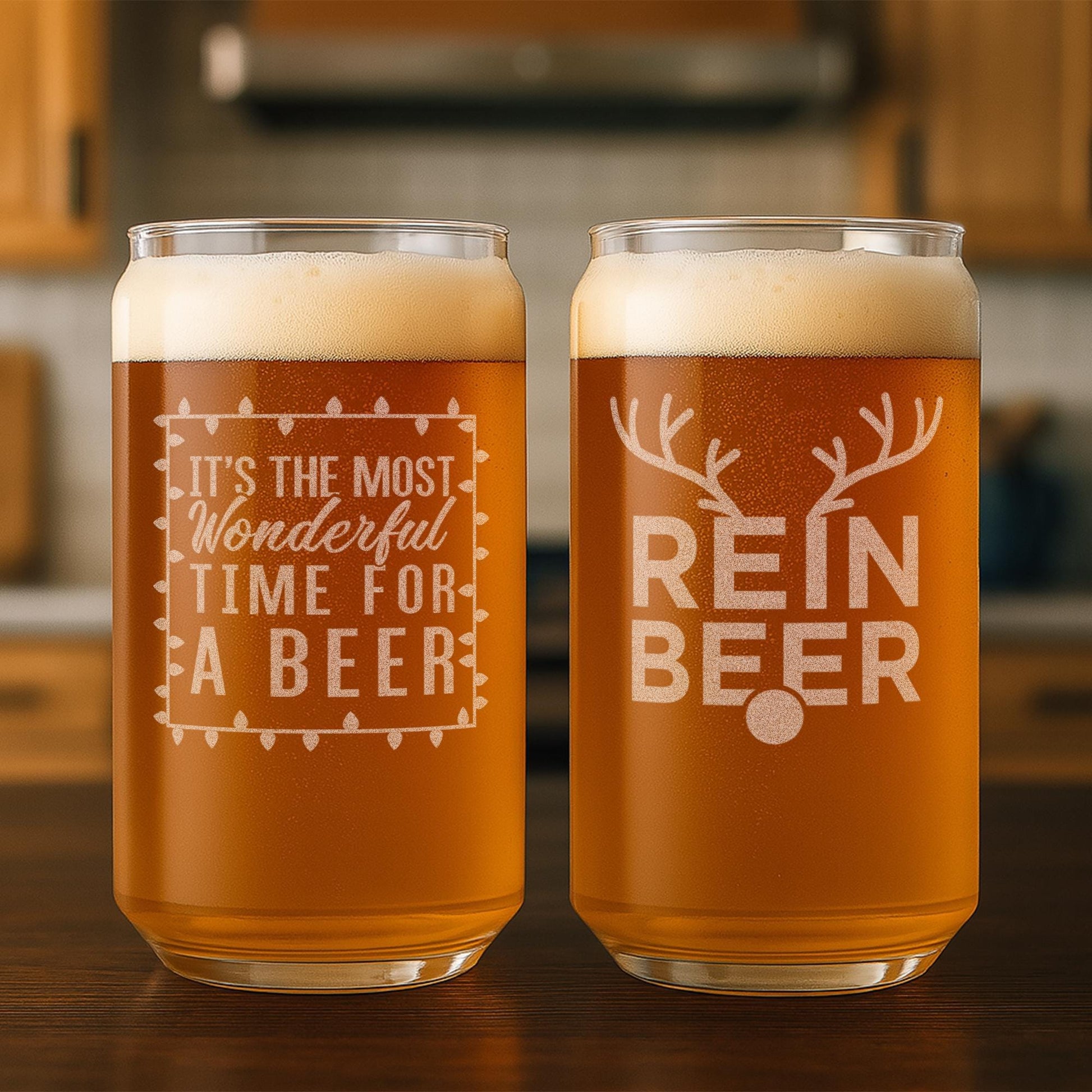 Christmas Beer Glasses-Funny Christmas Beer Gifts-Most Wonderful Time For A Beer-Reinbeer-Funny Christmas Gifts For Him-Christmas Gift Idea