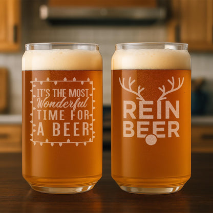 Christmas Beer Glasses-Funny Christmas Beer Gifts-Most Wonderful Time For A Beer-Reinbeer-Funny Christmas Gifts For Him-Christmas Gift Idea