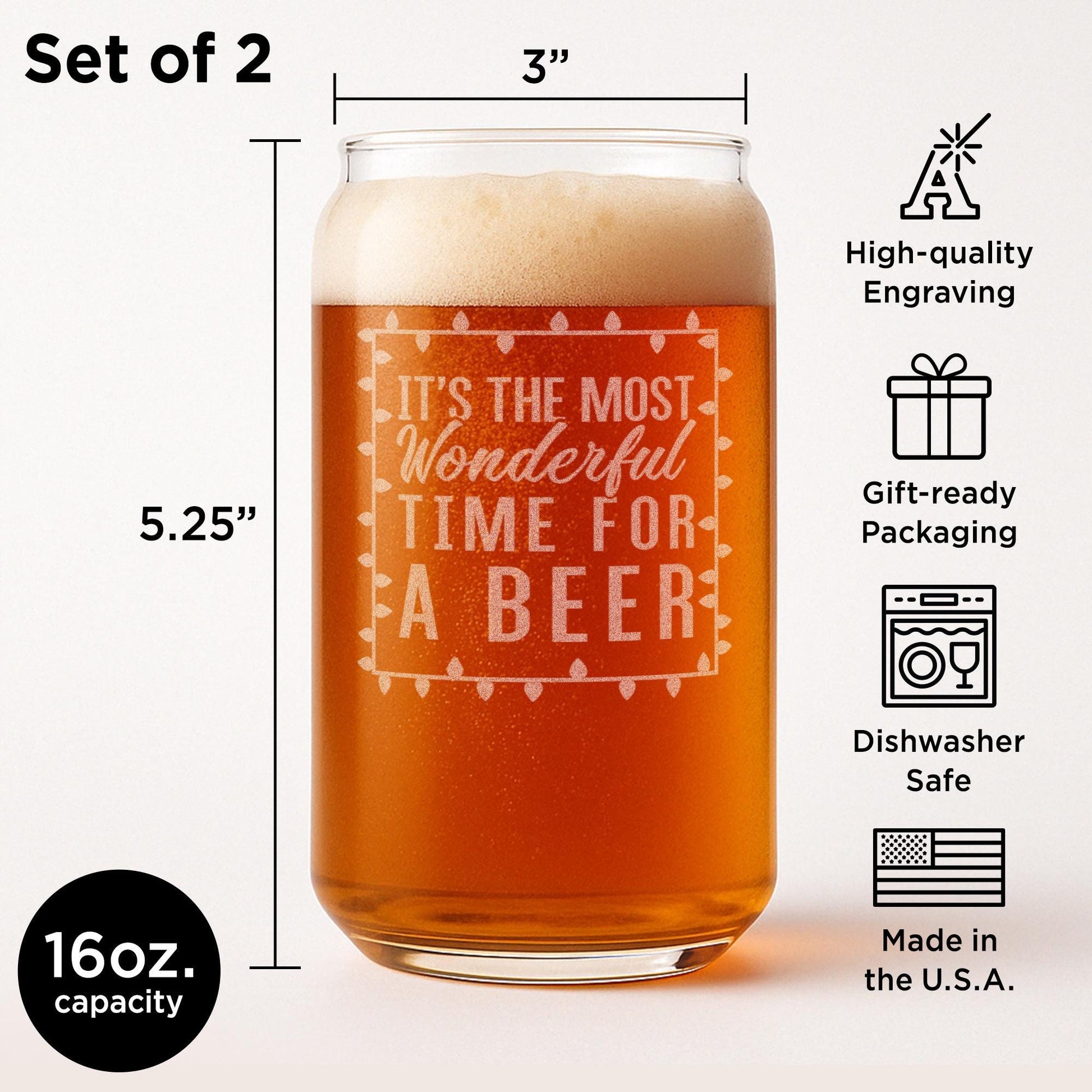 Christmas Beer Glasses-Funny Christmas Beer Gifts-Most Wonderful Time For A Beer-Reinbeer-Funny Christmas Gifts For Him-Christmas Gift Idea