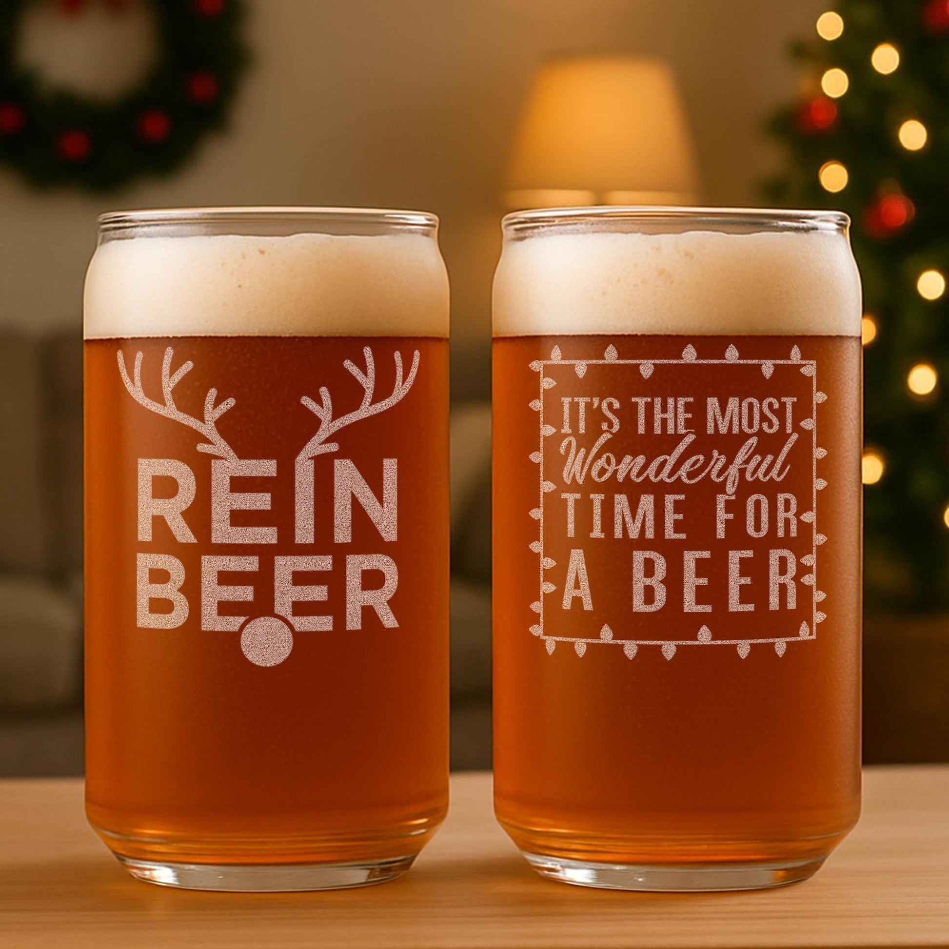 Christmas Beer Glasses-Funny Christmas Beer Gifts-Most Wonderful Time For A Beer-Reinbeer-Funny Christmas Gifts For Him-Christmas Gift Idea