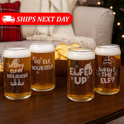 Christmas Beer Glass-Elf Glasses-Holiday Glasses-Funny Christmas Gifts For Him-Christmas Gifts For Men-Secret Santa Gift Idea-Christmas Gift