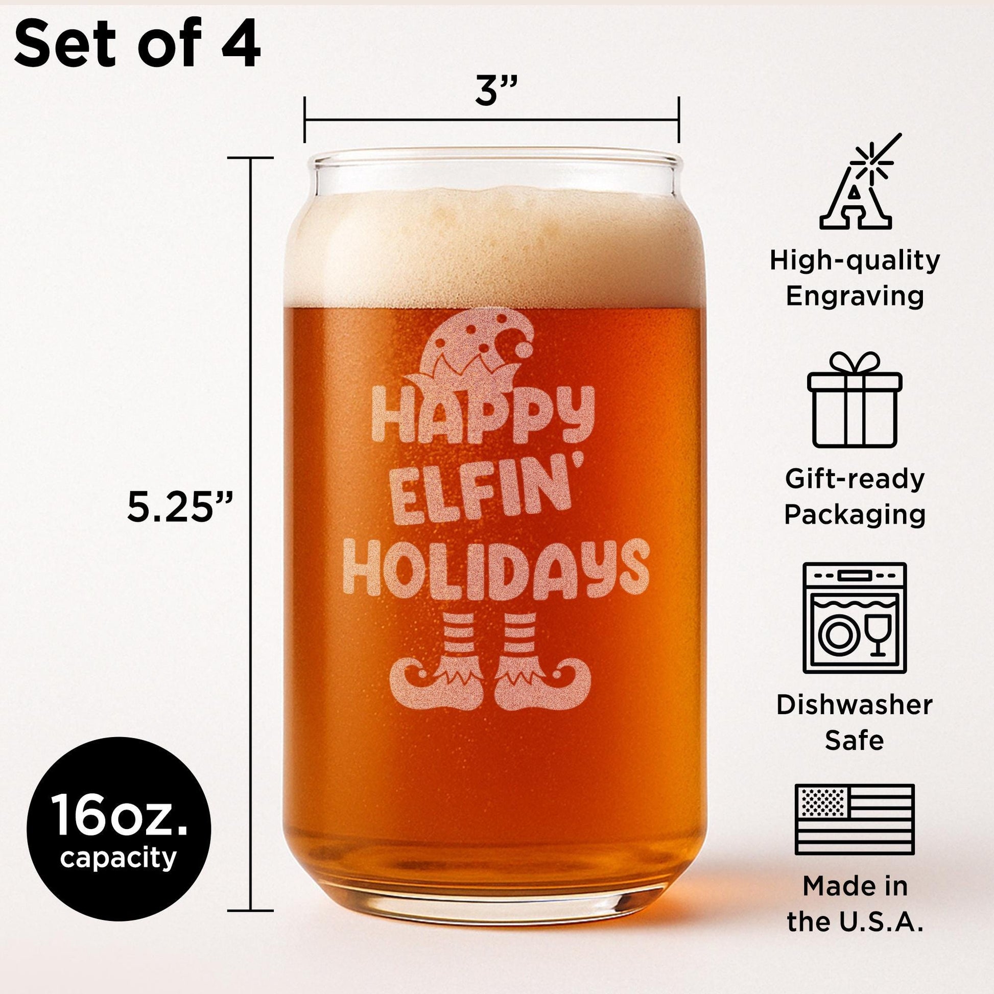 Christmas Beer Glass-Elf Glasses-Holiday Glasses-Funny Christmas Gifts For Him-Christmas Gifts For Men-Secret Santa Gift Idea-Christmas Gift