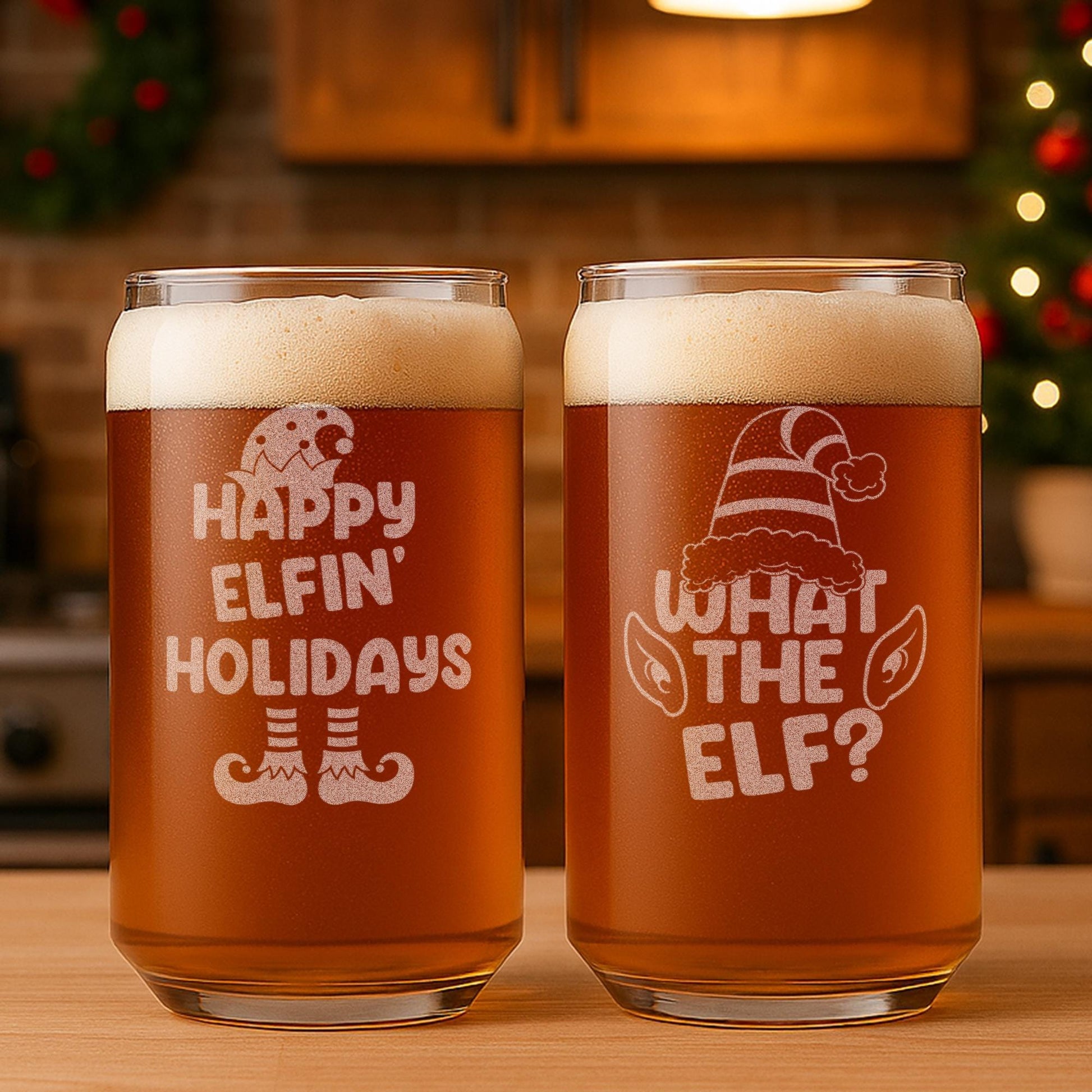 Christmas Beer Glass-Elf Glasses-Holiday Glasses-Funny Christmas Gifts For Him-Christmas Gifts For Men-Secret Santa Gift Idea-Christmas Gift