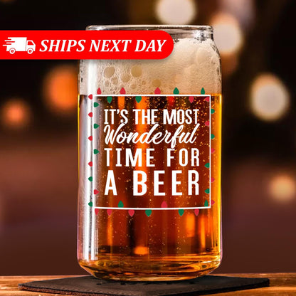 It's The Most Wonderful Time For a Beer-Funny Gifts-Beer Glass-Christmas Gift-Secret Santa-Gifts for Men-Holiday Barware-Gift for Him