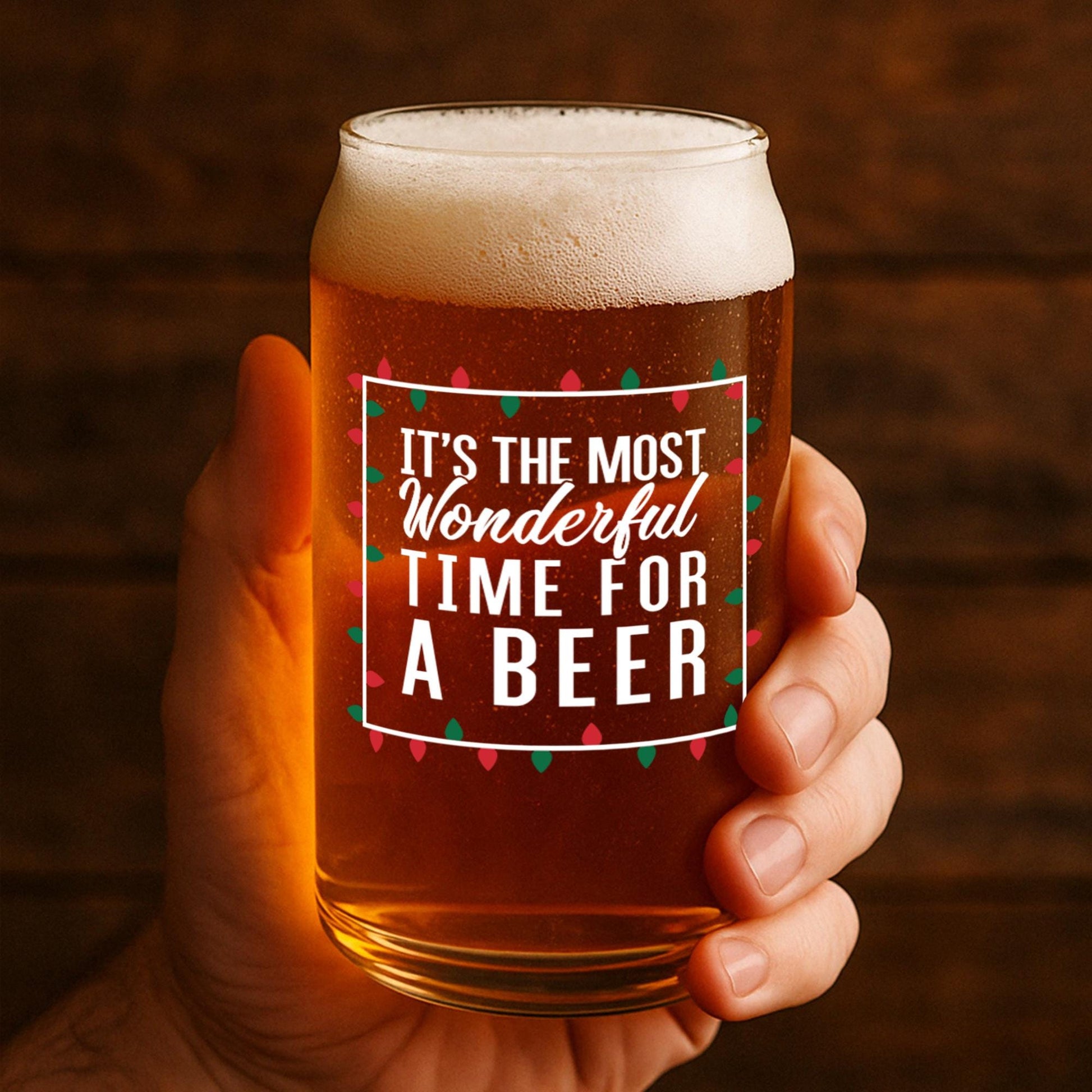 It's The Most Wonderful Time For a Beer-Funny Gifts-Beer Glass-Christmas Gift-Secret Santa-Gifts for Men-Holiday Barware-Gift for Him