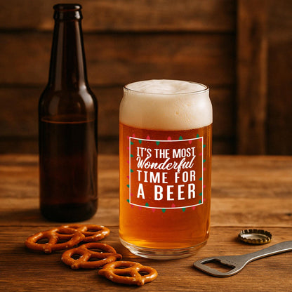 It's The Most Wonderful Time For a Beer-Funny Gifts-Beer Glass-Christmas Gift-Secret Santa-Gifts for Men-Holiday Barware-Gift for Him